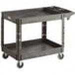 Lavex Large Black 2-Shelf Utility Cart with Premium Handle and Built-In Tool Compartments - 46 3/4