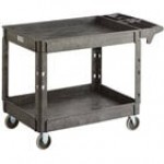 Lavex Large Black 2-Shelf Utility Cart with Premium Handle and Built-In Tool Compartments - 46 3/4