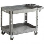 Lavex Large Black 2-Shelf Utility Cart with Premium Handle and Built-In Tool Compartments - 46 3/4
