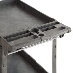 Lavex Large Black 2-Shelf Utility Cart with Premium Handle and Built-In Tool Compartments - 46 3/4