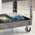 Lavex Large Black 2-Shelf Utility Cart with Premium Handle and Built-In Tool Compartments - 46 3/4