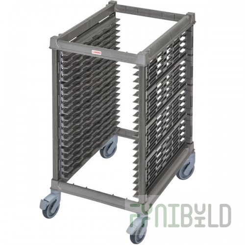 Cambro UPR1826HP20 Camshelving® Ultimate 20 Pan Half Size End Load Bun / Sheet Pan Rack with Plastic Casters - Unassembled