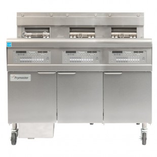 Frymaster FPGL330-2LCA Natural Gas Floor Fryer with Two Full Right Frypots / One Left Split Pot and Automatic Top Off - 225,000 BTU