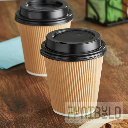 Choice 10 oz. Double Wall Ripple Kraft Paper Hot Cup and Black Lid - 100/Case