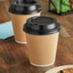 Choice 10 oz. Double Wall Ripple Kraft Paper Hot Cup and Black Lid - 100/Case Choice 10 oz. Double Wall Ripple Kraft Paper Hot Cup and Black Lid - 100/Case