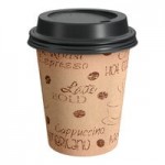 Choice 10 oz. Double Wall Ripple Kraft Paper Hot Cup and Black Lid - 100/Case Choice 10 oz. Double Wall Ripple Kraft Paper Hot Cup and Black Lid - 100/Case