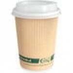 Choice 10 oz. Double Wall Ripple Kraft Paper Hot Cup and Black Lid - 100/Case Choice 10 oz. Double Wall Ripple Kraft Paper Hot Cup and Black Lid - 100/Case