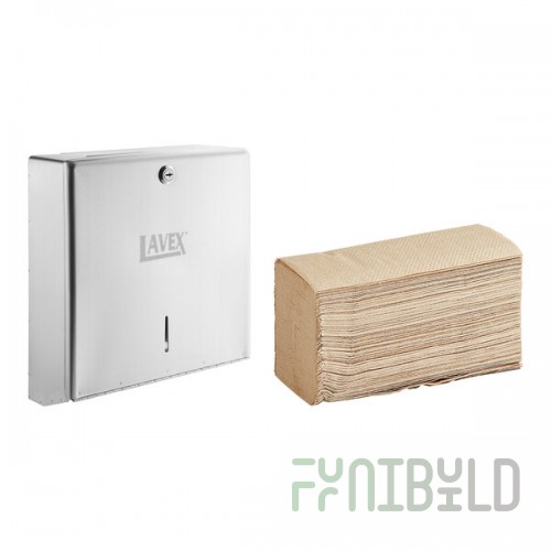 Lavex Stainless Steel Multifold Surface Mounted Paper Towel Dispenser with 4,000 Kraft M-Fold Paper Towels