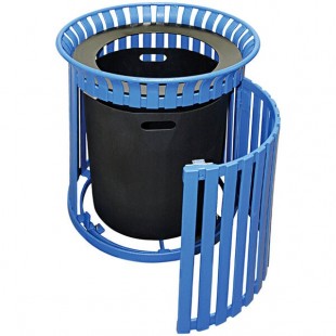 Wausau Tile MF3280 36 Gallon Flat Steel Round Trash Can with Wide Aluminum Funnel Lid and Side Door