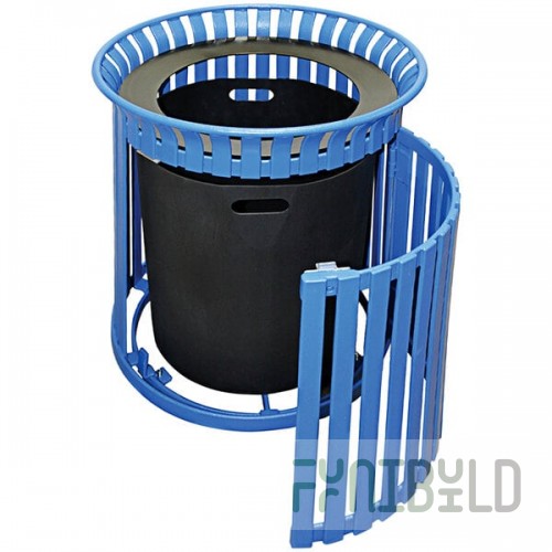 Wausau Tile MF3280 36 Gallon Flat Steel Round Trash Can with Wide Aluminum Funnel Lid and Side Door