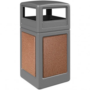 Commercial Zone 720447K StoneTec 42 Gallon Square Gray Decorative Trash Can with Sedona Panels and Dome Lid