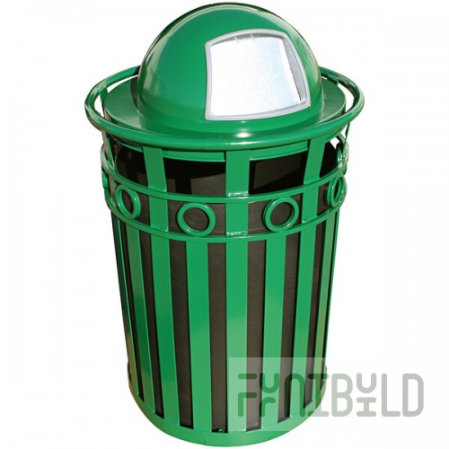 Witt Industries M3600-R-DT-GN Oakley 36 Gallon Green Steel Round Outdoor Decorative Trash Can with Push Door Dome Top Lid and Ring Accent Band