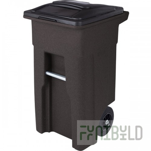 Toter ANA32-00BST 32 Gallon Brownstone Rotational Molded Wheeled Rectangular Trash Can with Lid