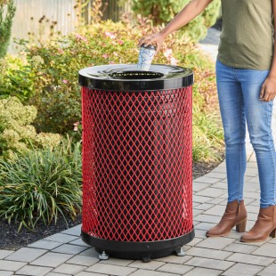 Lancaster Table & Seating 36 Gallon Heavy-Duty Round Red Expanded Steel Outdoor Trash Can with Flat Lid Lancaster Table & Seating 36 Gallon Heavy-Duty Round Red Expanded Steel Outdoor Trash Can with Flat Lid