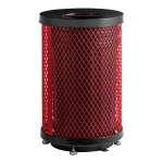 Lancaster Table & Seating 36 Gallon Heavy-Duty Round Red Expanded Steel Outdoor Trash Can with Flat Lid
