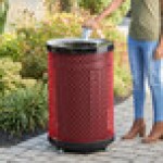 Lancaster Table & Seating 36 Gallon Heavy-Duty Round Red Expanded Steel Outdoor Trash Can with Flat Lid