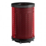 Lancaster Table & Seating 36 Gallon Heavy-Duty Round Red Expanded Steel Outdoor Trash Can with Flat Lid
