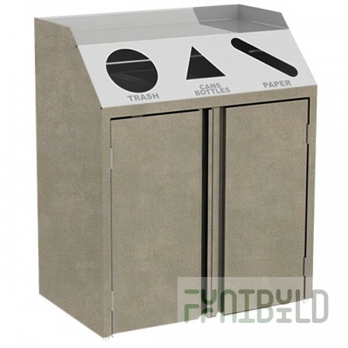 Lakeside 4415BS Stainless Steel Rectangular Refuse / Recycle / Paper Station with Front Access and Beige Suede Laminate Finish - 37 1/2