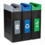 Commercial Zone Avante 90 Gallon Blue / Gray / Green Polyethylene Rectangular Indoor / Outdoor Narrow Three-Stream Trash / Recycling / Compost Bin