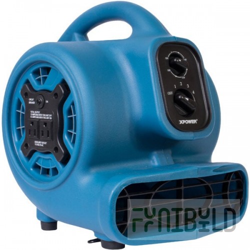 XPOWER P-230AT-Blue 3-Speed Compact Air Mover with GFCI Power Outlets and Timer - 1/4 hp