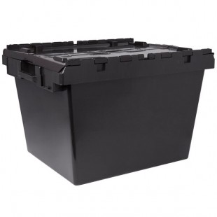 American Metalcraft SCBL Black Stackable Chafer Box / Storage Crate with Attached Lid - 22 3/4