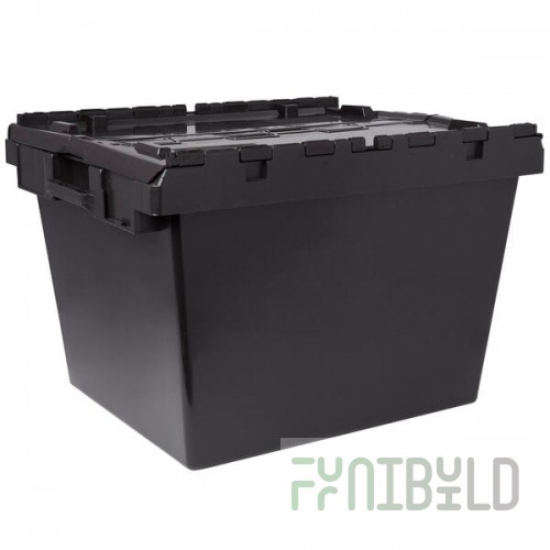 American Metalcraft SCBL Black Stackable Chafer Box / Storage Crate with Attached Lid - 22 3/4