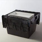 American Metalcraft SCBL Black Stackable Chafer Box / Storage Crate with Attached Lid - 22 3/4