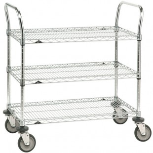 Metro 3SPN53DC Super Erecta Chrome Three Shelf Heavy Duty Utility Cart with Polyurethane Casters - 24 Metro 3SPN53DC Super Erecta Chrome Three Shelf Heavy Duty Utility Cart with Polyurethane Casters - 24
