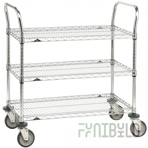 Metro 3SPN53DC Super Erecta Chrome Three Shelf Heavy Duty Utility Cart with Polyurethane Casters - 24