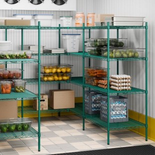 Regency NSF Green Epoxy 7' x 7' Walk-In 4-Tier Shelving Unit Kit with S-Hooks