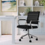 Martha Stewart Piper Black Faux Leather Swivel Office Chair with Polished Nickel Finish