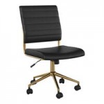 Martha Stewart Piper Black Faux Leather Swivel Office Chair with Polished Nickel Finish