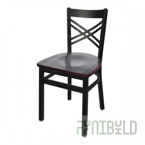 BFM Seating Akrin Sand Black Steel Side Chair with Cross Steel Back and Mahogany Wooden Seat