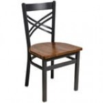 BFM Seating Akrin Sand Black Steel Side Chair with Cross Steel Back and Mahogany Wooden Seat
