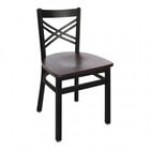 BFM Seating Akrin Sand Black Steel Side Chair with Cross Steel Back and Mahogany Wooden Seat