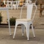 Lancaster Table & Seating Alloy Pearl White Outdoor Cafe Chair with Tan Fabric Magnetic Cushion Lancaster Table & Seating Alloy Pearl White Outdoor Cafe Chair with Tan Fabric Magnetic Cushion