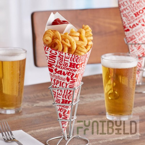 Carnival King 15 oz. Square Savory Printed Cardboard Fry Cone - 500/Case