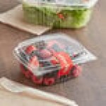 Choice 12 oz. Clear Recycled PET Tall Hinged Deli Container with Domed Lid - 50/Pack