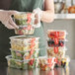 Choice 12 oz. Clear Recycled PET Tall Hinged Deli Container with Domed Lid - 50/Pack