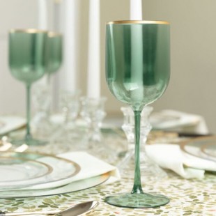 Posh Setting 12 oz. Round Green Plastic Wine Goblet with Gold Rim - 60/Case