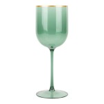 Posh Setting 12 oz. Round Green Plastic Wine Goblet with Gold Rim - 60/Case Posh Setting 12 oz. Round Green Plastic Wine Goblet with Gold Rim - 60/Case
