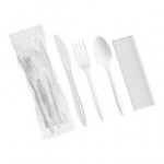 Choice Medium Weight White Wrapped Polypropylene Plastic Cutlery Set with Napkin - 500/Case Choice Medium Weight White Wrapped Polypropylene Plastic Cutlery Set with Napkin - 500/Case