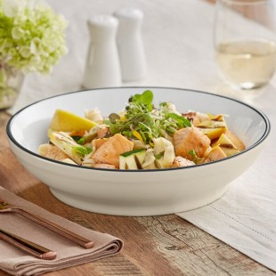 Acopa Embers 48 oz. Cream White Matte Stoneware Pasta Bowl - Sample Acopa Embers 48 oz. Cream White Matte Stoneware Pasta Bowl - Sample