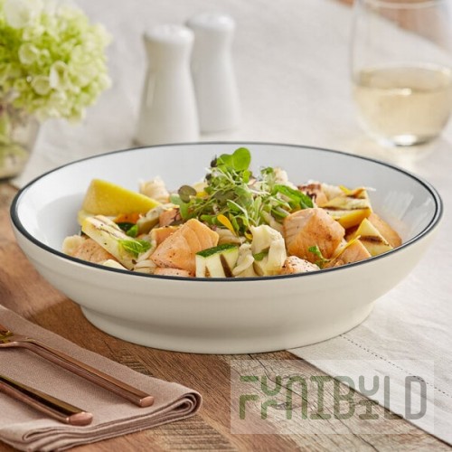 Acopa Embers 48 oz. Cream White Matte Stoneware Pasta Bowl - Sample