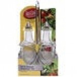 TableCraft H600N2 European Collection 6 oz. 3 Piece Clear Glass Oil and Vinegar Cruet Set with Chrome Rack