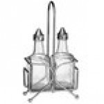 TableCraft H600N2 European Collection 6 oz. 3 Piece Clear Glass Oil and Vinegar Cruet Set with Chrome Rack