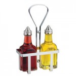 TableCraft H600N2 European Collection 6 oz. 3 Piece Clear Glass Oil and Vinegar Cruet Set with Chrome Rack