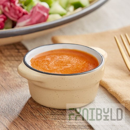 Acopa Embers 2.5 oz. Harvest Tan Matte Stoneware Sauce Cup - 36/Case