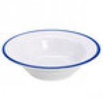 GET B-50-W/CB Settlement Bistro 4.5 oz. White Enamelware Melamine Small Round Side Dish with Cobalt Blue Trim - 48/Case