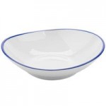 GET B-50-W/CB Settlement Bistro 4.5 oz. White Enamelware Melamine Small Round Side Dish with Cobalt Blue Trim - 48/Case